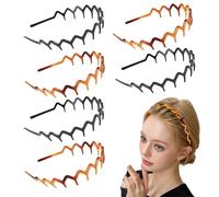 6 Pcs Zig Zag Headband, 90s Zigzag Headbands, Plastic Wavy Hairbands with Shark Teeth Comb Design, Non-Slip Elastic Hair Bands for Women Men Girls, Unisex 90s Hair Accessories (Black, Amber)