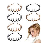 6 Pcs Zig Zag Headband, 90s Zigzag Headbands, Plastic Wavy Hairbands with Shark Teeth Comb Design, Non-Slip Elastic Headbands for Women Men Girls, Unisex Hair Accessories (Black, Brown)