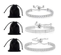 6 Pcs Zirconia Tennis Bracelets Set, with Black Velvet Jewellery Pouches, Adjustable Sparkle Diamond Bracelets, Classic Gift for Ladies