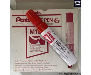(6 Pens) Pentel RED Jumbo Chisel Tip Permanent Marker Pen M180 (VAT Invoice)