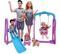 6 Person Family Dolls Set with Pregnant Mom, Dad, 3 Kids and Baby in Mommy's Tummy, Doll Sets and Accessories for Kids Ages 3-12 (Upgrade)