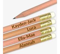 6 Personalised Etched Wording HB Graphite Childrens Pupils Colleagues Name Phrase Gift Pencils Primary Teaching Services (Natural)