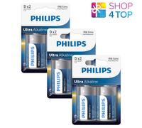6 Philips Ultra Alkaline D Batteries 1.5V Blister LR20 Mono 2 Pack Exp 2029 New