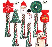 6-Piece 12-Inch Christmas Dog Squeaky Toys Set, Plush Santa, Snowman & Rope Toys, Interactive Chew Toys for Puppies & Medium Dogs, Cotton Training Gifts