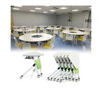 6-Piece 180cm Round Folding Conference Table Portable Event Table with Wheels Sturdy Metal Frame for Trade Shows & Product Launches