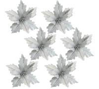 6-piece 25 Centimeter Artificial Poinsettia Christmas Flowers Having Glitter Finish for Tree Wreath Holiday Decor - Festive Red Cloth Flower Picks for DIY Arrangements(Green)