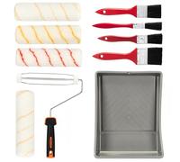 6 Piece 9 inch Twin Paint Roller Set+ Pack of 4 Ceilings Paint Brush Set 0.5", 1", 1.5", 2" for DIY Painting with Emulsion Paints on Walls & Ceilings for Smooth & Semi Smooth Surfaces, with Frame &