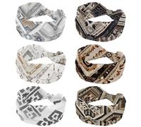 6 Piece Abstract Oriental Ethnic Pattern Headband for Girls Women Cross Twist Wide Hairband Soft Turban Headband Elastic Yoga Workout Headpiece