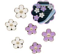 6-piece alloy chrysanthemum car vent clip - stylish air freshener and indoor fragrance decoration - reusable 3.3cm/3cm fashionable women's accessory (White-Purple)
