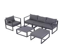 6 Piece Aluminium Garden Sectional Sofa Set Patio Table Footstools Outdoor