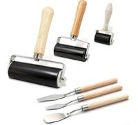 6 Piece Art Brayer Set Including 3 Rubber Rollers and 3 Scrapers for Printmaking Ink Transfer Preparation and Creative Projects
