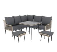 6-Piece Balcony Sofa Set Light Brown Rattan & Steel with Glass Table 117x70x77cm