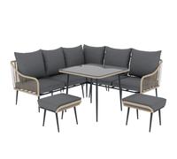 6-Piece Balcony Sofa Set Light Brown Rattan & Steel with Glass Table 117x70x77cm