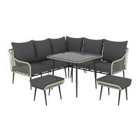 6-Piece Balcony Sofa Set Steel & Rattan Light Grey 117x70x77cm Glass Top Padded