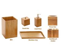 6 Piece Bamboo Bathroom Set Soap Dispenser Tumbler Tray Bin Tissue Box Organiser