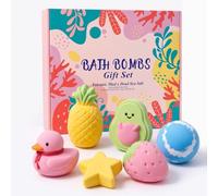 6-Piece Bath Bomb Gift Set, Approx. 750 g, 6 Fruit Designs | Grape, Lemon, Pomegranate, Avocado, Strawberry and Pineapple, Foaming Bath Bombs for Women, Home Spa, Birthdays and Christmas