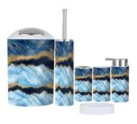 6 Piece Bathroom Accessories Set abstract blue marble fake stone texture liquid paint gold with Bathroom Bin, Toilet Brush, Soap Dispenser, Toothbrush Holder, Cup, Soap Dish Set