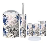 6 Piece Bathroom Accessories Set Abstract palm leaves filled animal print Modern with Bathroom Bin, Toilet Brush, Soap Dispenser, Toothbrush Holder, Cup, Soap Dish Set Gifts for Women Men