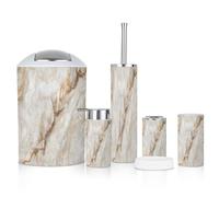 6 Piece Bathroom Accessories Set Beige Marble Abstract staturio Brown Real Stone Texture Trash can Toilet Brush Holder Toothbrush Holder Toothbrush Cup Soap Dispenser Soap Dish for Home