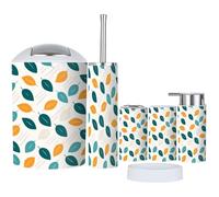 6 Piece Bathroom Accessories Set Eco print from autumn leaves Seamless floral leaves ash with Bathroom Bin, Toilet Brush, Soap Dispenser, Toothbrush Holder, Cup, Soap Dish Set