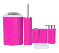 6 Piece Bathroom Accessories Set Hot Pink Grunge Magenta Purple Concrete Texture with Bathroom Bin, Toilet Brush, Soap Dispenser, Toothbrush Holder, Cup, Soap Dish Set