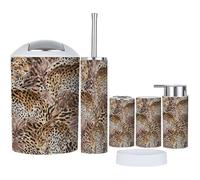 6 Piece Bathroom Accessories Set Leopard zebra tiger mix furry skin seamless with Bathroom Bin, Toilet Brush, Soap Dispenser, Toothbrush Holder, Cup, Soap Dish Set Gifts for Women Men