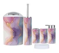6 Piece Bathroom Accessories Set Luxury abstract fluid art painting alcohol ink technique mixture with Bathroom Bin, Toilet Brush, Soap Dispenser, Toothbrush Holder, Cup, Soap Dish Set