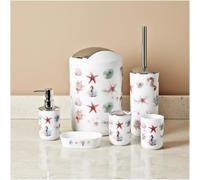 6-Piece Bathroom Accessories Set Luxury Modern Vanity Organizer Bath Set Toilet Brush with Holder, Soap Dish, Soap Dispenser, Toothbrush Holder, Tumbler, Trash Bin (Seahorse)