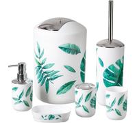 6-Piece Bathroom Accessories Set Luxury Modern Vanity Organizer Bath Set Toilet Brush with Holder, Soap Dish, Soap Dispenser, Toothbrush Holder, Tumbler, Trash Bin (Leaves)