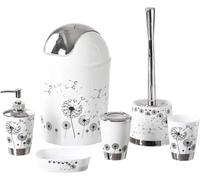 6-Piece Bathroom Accessories Set Luxury Modern Vanity Organizer Bath Set Toilet Brush with Holder, Soap Dish, Soap Dispenser, Toothbrush Holder, Tumbler, Trash Bin (Dandelion)