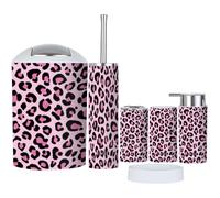 6 Piece Bathroom Accessories Set Pink Cheetah Seamless Leopard Skin Animal Print with Bathroom Bin, Toilet Brush, Soap Dispenser, Toothbrush Holder, Cup, Soap Dish Set Gifts for Women Men
