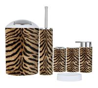 6 Piece Bathroom Accessories Set Seamless tiger skin Animal skin with Bathroom Bin, Toilet Brush, Soap Dispenser, Toothbrush Holder, Cup, Soap Dish Set Gifts for Women Men