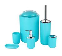 6-Piece Bathroom Accessories Set - Soap Dispenser, Trash Can, Toothbrush Holder, Tooth Mug, Bath Brush, Soap Dish - Stylish Blue Bathroom Decor