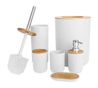 6-Piece Bathroom Accessories Set, Toilet Brush & Bin with Toothbrush Holder, Soap Dispenser, Soap Dish & Tumbler Cup, Modern Bathroom Set (White)