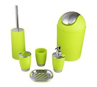 6-Piece Bathroom Accessory Set - Includes Soap Dispenser, Trash Can, Toothbrush Holder, Tooth Mug, Bath Brush, and Soap Dish - Stylish Brown Bathroom Décor