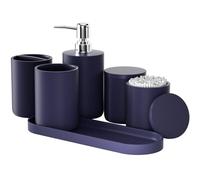 6-Piece Bathroom Accessory Set Resin, Navy Bath Accessories Complete with Toothbrush Holder, Lotion Soap Dispenser, 2 Qtip Holder Dispensers,Vanity Tray,Bathroom Tumbler - Countertop Vanity Organizer