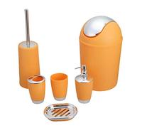 6-Piece Bathroom Accessory Set - Soap Dispenser, Trash Can, Toothbrush Holder, Tooth Mug, Bath Brush, Soap Dish - Stylish Brown Bathroom Decor
