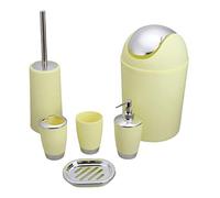 6-Piece Bathroom Accessory Set - Soap Dispenser, Trash Can, Toothbrush Holder, Tooth Mug, Bath Brush, Soap Dish - Stylish Brown Bathroom Decor