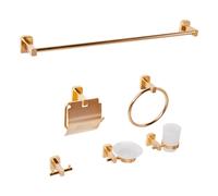 6-Piece Bathroom Hardware Set POCONE with Towel Bars and Hooks Gold