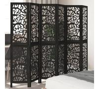 6-Piece Black Paulownia Solid Wood Folding and Freestanding Room Divider Privacy Screen Divider for Living Room Bedroom Office Decorative Spanish Wall with Filigree Pattern