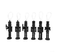 6 Piece Black Wooden Nutcracker Ornaments Set 5.1 Inch | Solid for linden Wood, Matte Black Finish, 6 Unique Designs, 5.1 Inch Hanging Size, Pre-strung For Tree Wreath Mantle Decor