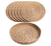 6-Piece Boho Place Mat Natural Cattail Table Decoration Heat Resistant Non-Slip Round Mats Handmade 30 cm Storage Tray Included Country House Style