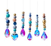 6 Piece Boho Style Wooden Bead Sun Catcher Set, Natural Gemstone Hanging Mobiles for Creating Rainbows in for windows, Cars and Gardens(6Pcs)
