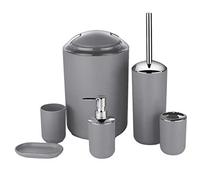 6-Piece Brown Bathroom Accessory Set: Soap Dispenser, Trash Can, Toothbrush Holder, Tooth Mug, Bath Brush, and Soap Dish - Stylish and Functional Home Décor.