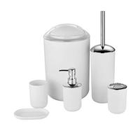 6-Piece Brown Bathroom Accessory Set: Soap Dispenser, Trash Can, Toothbrush Holder, Tooth Mug, Bath Brush, Soap Dish - Stylish & Functional Home Essentials