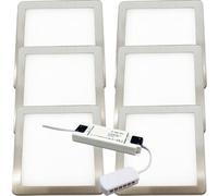 (6 Lights & Driver) BRUSHED NICKEL Slim Square Under Cabinet Down Light & Driver - Warm White LED