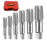 6-Piece BSP Pipe Tap Set, Precision Carbon Steel Tap Set for Clean Accurate Threads, 1”, 3/4", 1/2", 3/8", 1/4", 1/8" NPT Tap, Perfect for Plumbers Mechanics DIYers, with Durable Plastic Case