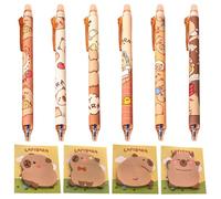 6-Piece Capybara Neutral Pen and 4-Piece Capybara Note Notes, Cartoon Animal Stationery, Cute Press Pen, School Supplies.