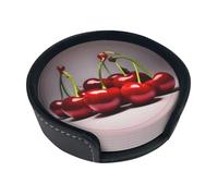 6-Piece Chilean cherries print Round Coaster Set - Scalding and Scratch-Resistant, Suitable for Coffee Tables and Dining Tables