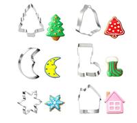 6 Piece Christmas Cookie Cutter Set,Small Stainless Steel Cookie Cutter,Christmas Tree, Bells,Moon,Christmas Stocking, Snowflakes,Houses for Christmas Party Decorations